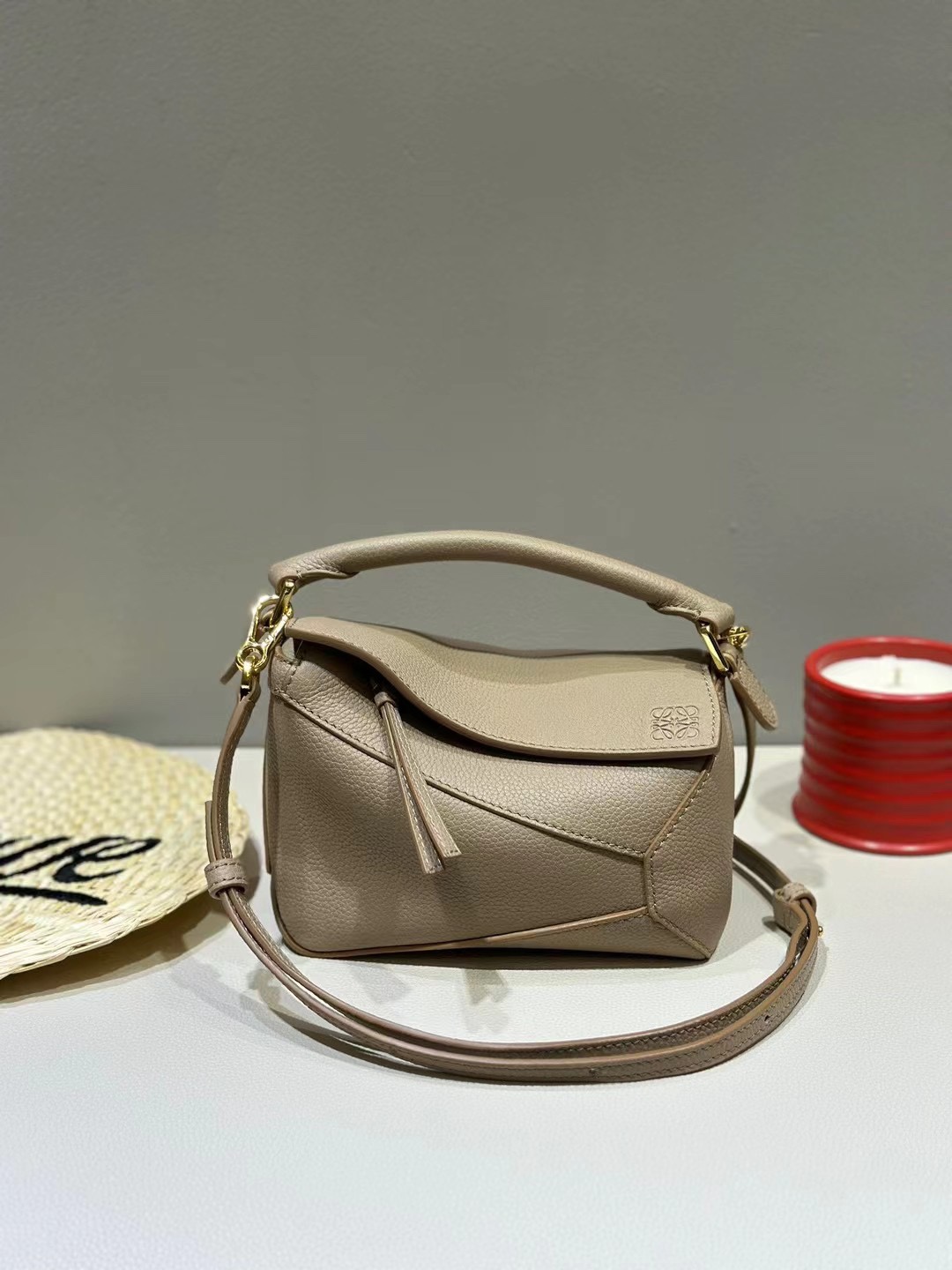 Loewe Mini Puzzle Bag in Soft Grained Calfskin Beige